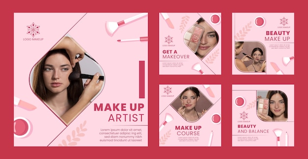 Free vector flat makeup artist instagram posts collection