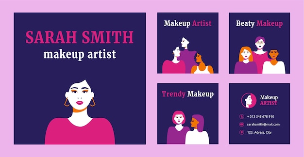 Free vector flat makeup artist instagram posts collection