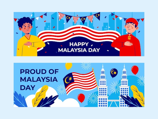 Free vector flat malaysia day celebration horizontal banners set