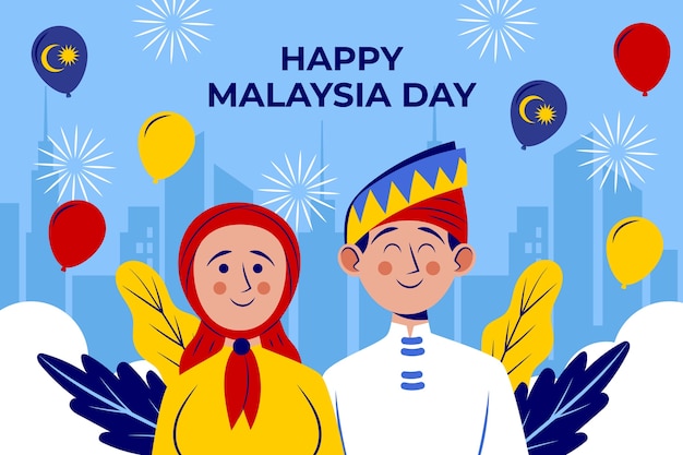Flat malaysia day celebration illustration