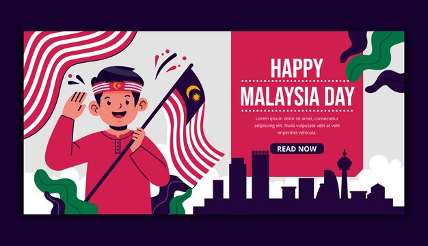 Flat malaysia day horizontal banner template