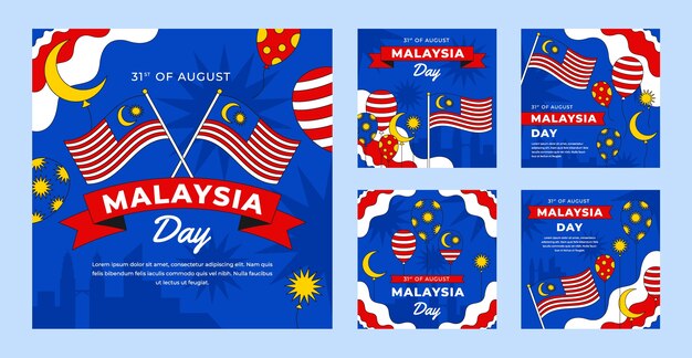 평평한 말레이시아의 날 인스타그램 게시물 모음