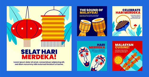 Collezione di post instagram piatto del giorno dell'indipendenza della malesia