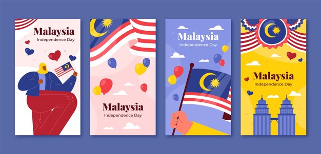 평평한 말레이시아 독립 기념일 인스타그램 스토리 컬렉션