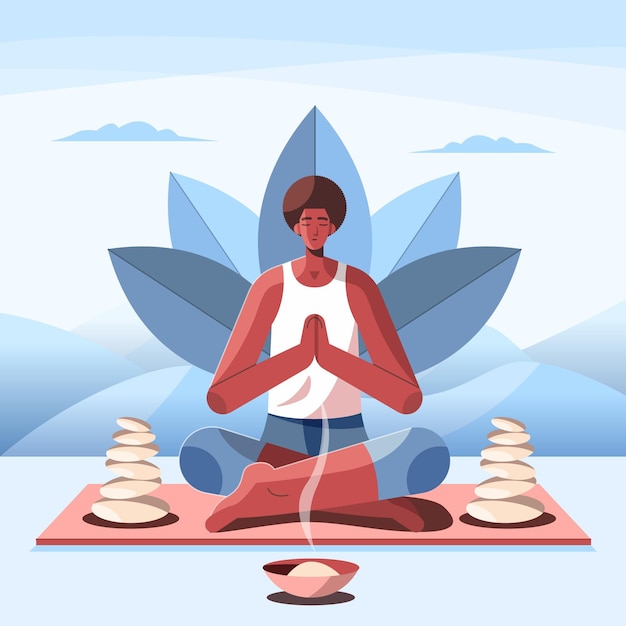 Free vector flat man meditating with stones