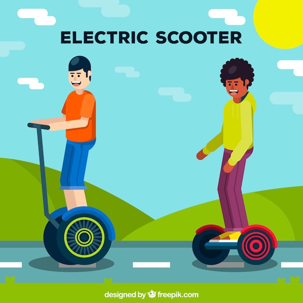 Плоский мужчина / женщина верхом электрический скутер