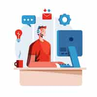 Free vector flat man working in customer support