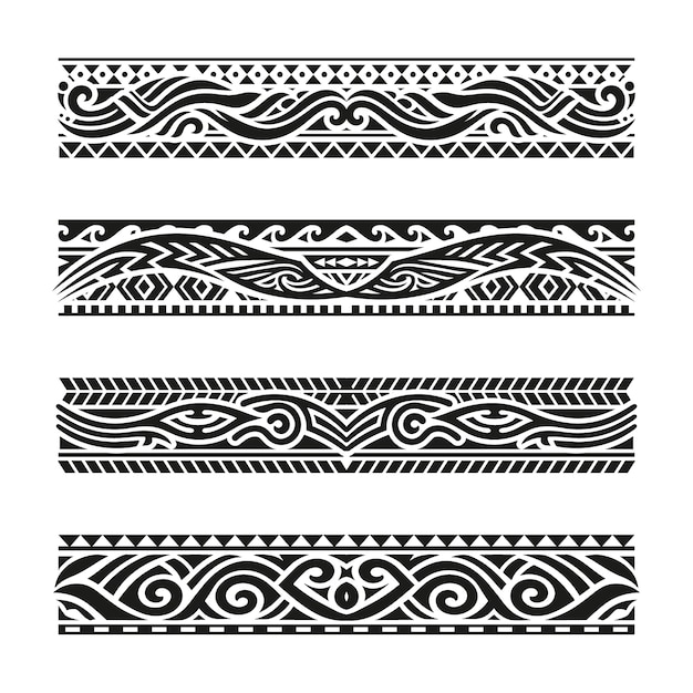 Vettore gratuito collezione di bordi del tatuaggio maori piatti