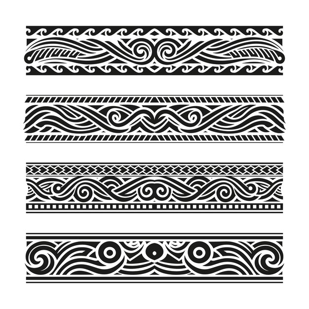 Flat maori tattoo borders collection