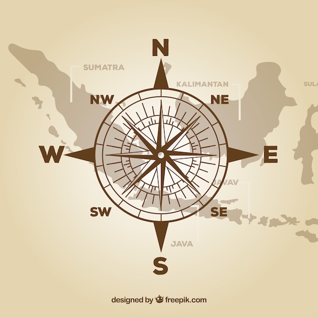 Free vector flat map compass background