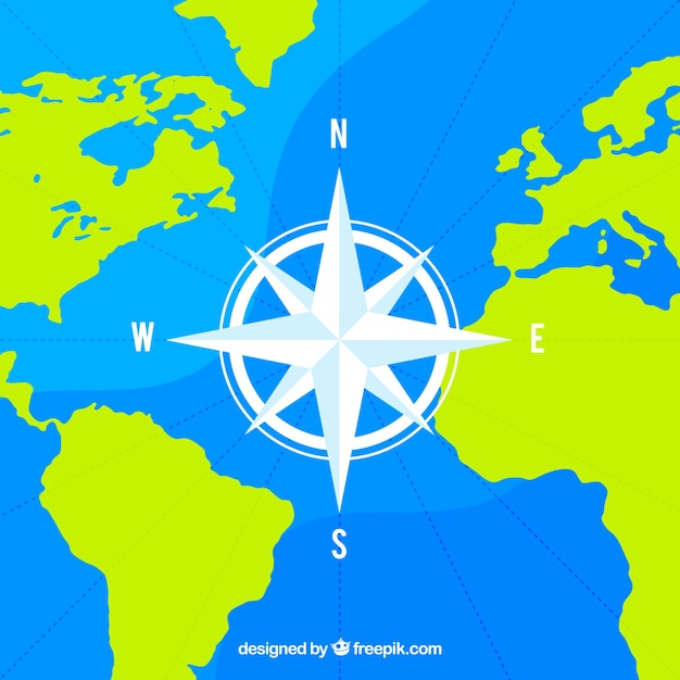 Flat map compass background vector template