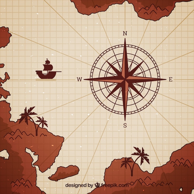 Free vector flat map compass background