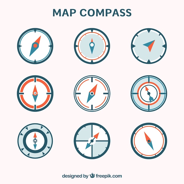 Free vector flat map compass collection