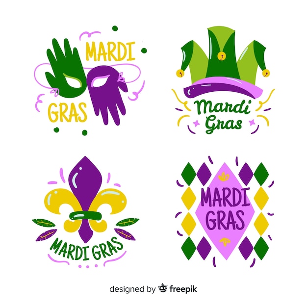 Free vector flat mardi gras badge collection