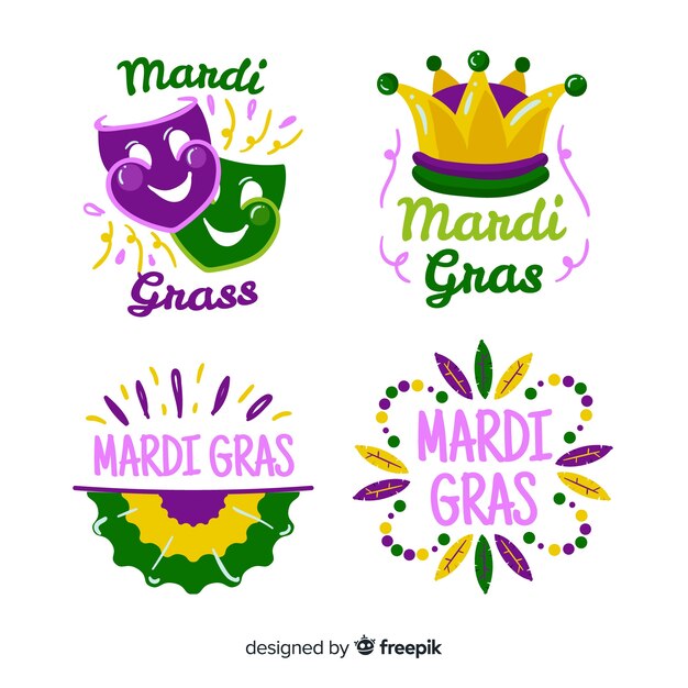 Flat mardi gras badge collection