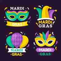 Free vector flat mardi gras badges collection