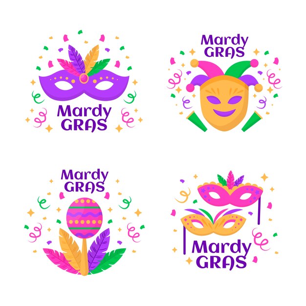 Flat mardi gras badges collection