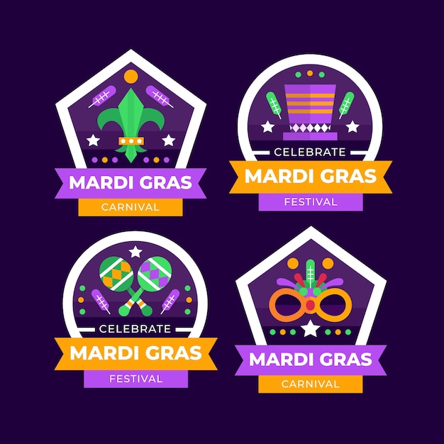 Free vector flat mardi gras badges collection