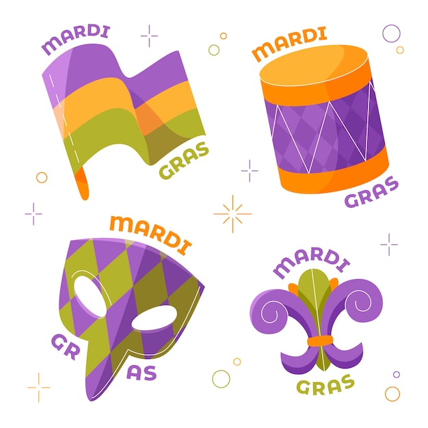 Free vector flat mardi gras badges collection