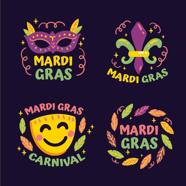 Flat mardi gras badges collection