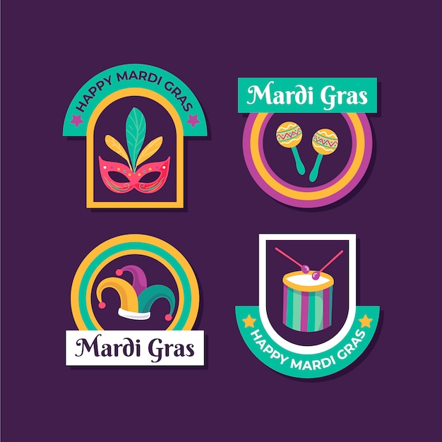 Flat mardi gras badges collection