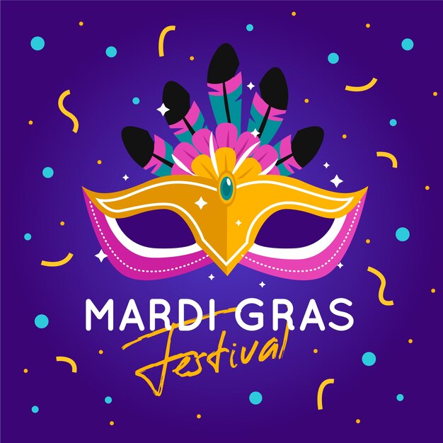 Flat mardi gras concept with mask