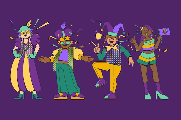 Free vector flat mardi gras elements collection