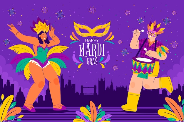 Flat mardi gras festival background