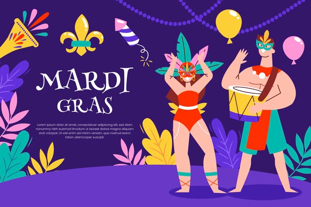 Бесплатное векторное изображение Плоский фон празднования фестиваля марди гра