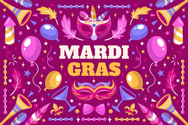 Flat mardi gras festival celebration background