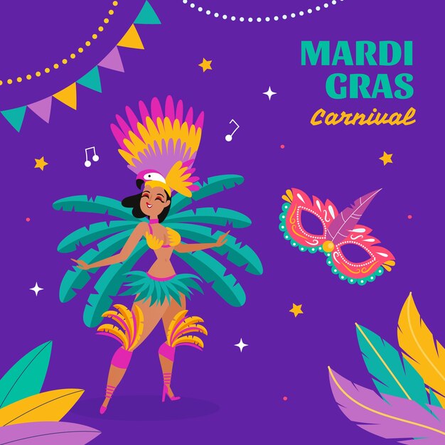 Flat mardi gras festival celebration illustration