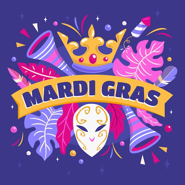 Flat mardi gras festival celebration illustration