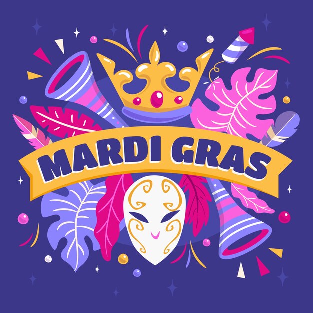 Flat mardi gras festival celebration illustration