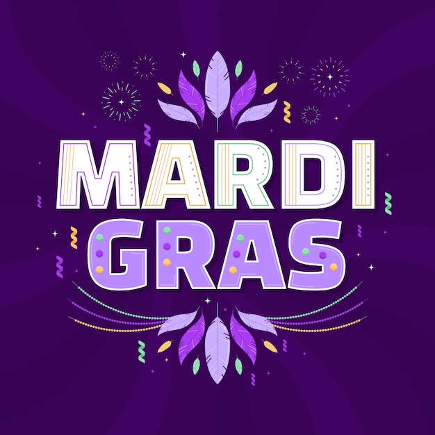 Vettore gratuito illustrazione piana del testo di celebrazione di festival di mardi gras