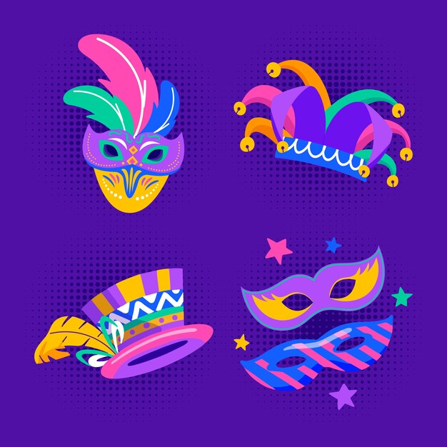 Flat mardi gras festival elements collection