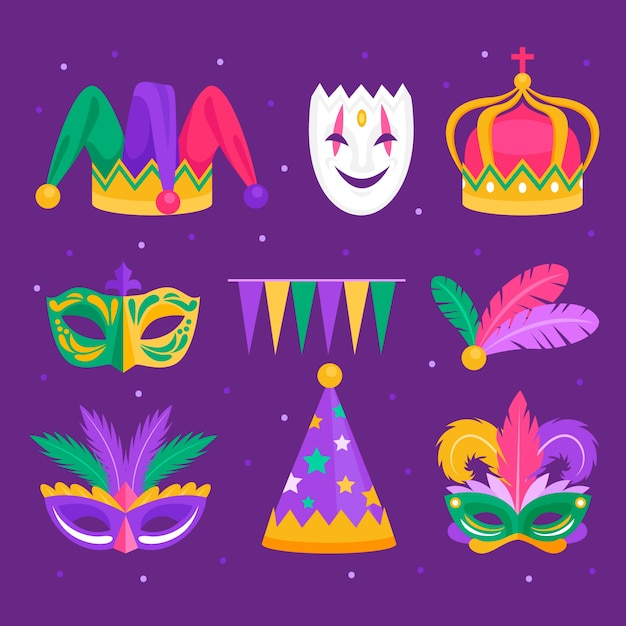 Free vector flat mardi gras festival elements collection