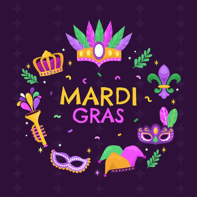 Vettore gratuito illustrazione piatta del festival del mardi gras