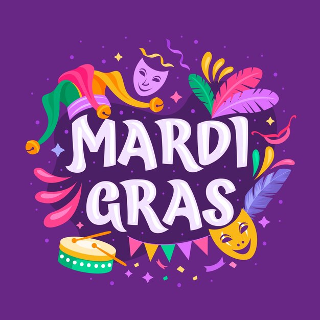 Flat mardi gras festival text illustration