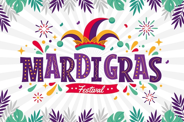 Flat mardi gras festival text illustration