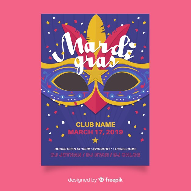 Flat mardi gras flyer template