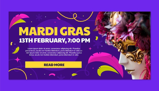 Modello di banner orizzontale piatto per il mardi gras