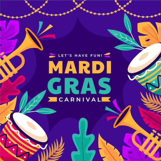 Vettore gratuito illustrazione del mardi gras piatto