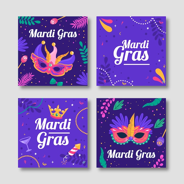 Flat mardi gras instagram posts collection