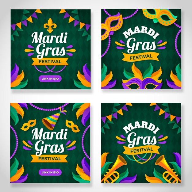 Flat mardi gras instagram posts collection