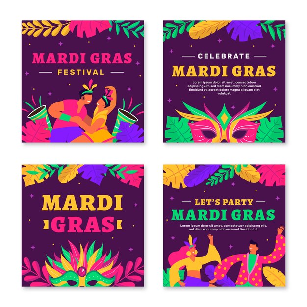 Flat mardi gras instagram stories collection