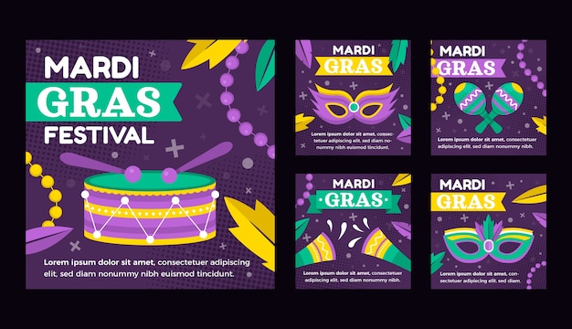 Flat mardi gras instagram stories collection