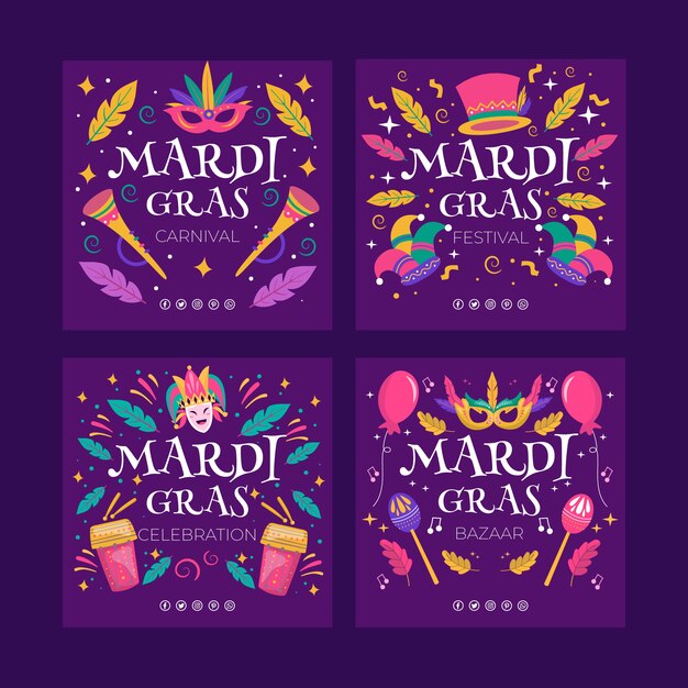 Flat mardi gras instagram stories collection