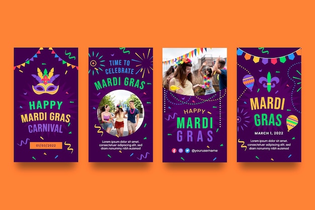 Flat mardi gras instagram stories collection