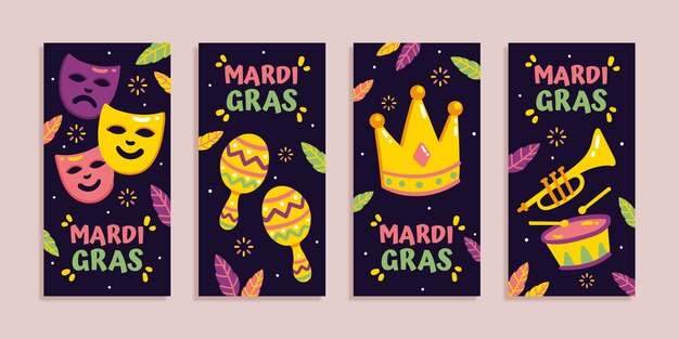 Flat mardi gras instagram stories collection