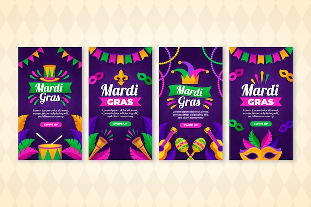 Flat mardi gras instagram stories collection